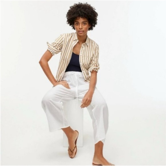 J. Crew Drapey Crinkle-cotton Beach Pant Navy XS Wide Leg Minimalist Fisherman - Picture 2 of 16